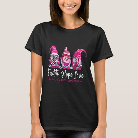 Gnomes Pink Warrior Faith Hope Love Breast Cancer T-shirt (Voorkant)