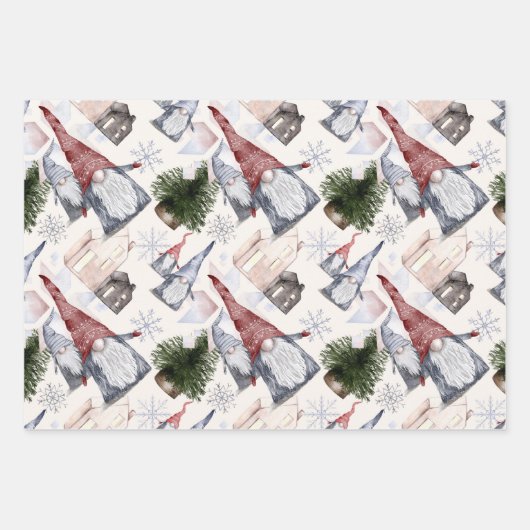 Gnomes Snowflakes Festive Nordic Kerstmis Pattern Inpakpapier Vel (Voorkant)