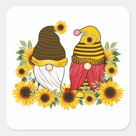 Gnomes Sunflower Classic Vierkante Sticker (Voorkant)