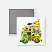Gnomes Sunflower Truck Square Magneet (Voorkant / Achterkant)