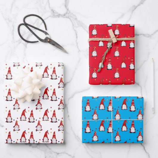Gnomes Wrapping Paper Flat Sheet Set van 3 (Voorkant)