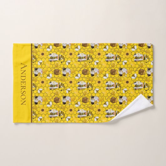 Gnomes Yellow Sunflower Bees Honey Monogrammed Bad Handdoek (Handdoek)