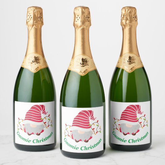 Gnomie Kerstmis Mousserende Wijn Label Sparkling Wijnetiket (Flessen)