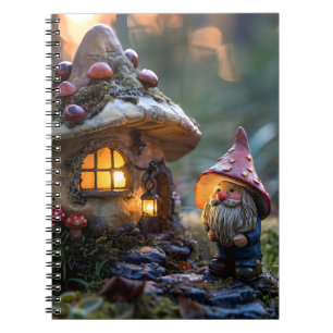 Gnoom en een paddenstoel huis, fantasie ontwerp notitieboek