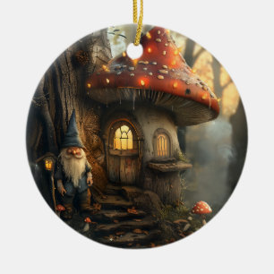 Gnoom en paddenstoel huis ontwerp keramisch ornament