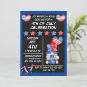Gnoome 4th of Juli partijuitnodiging in Blauw Kaart (Staand voorkant)