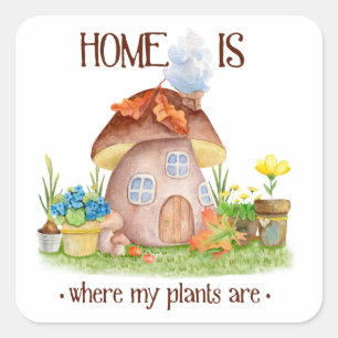 Gnoome home paddenstoel planten bloemen tuin vierkante sticker