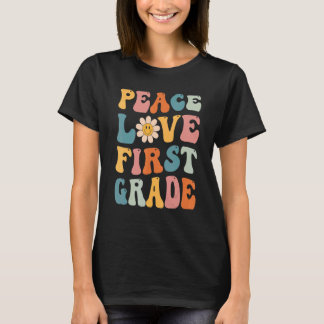 Gnoovy Retro Peace Love First Grade Back T T-shirt