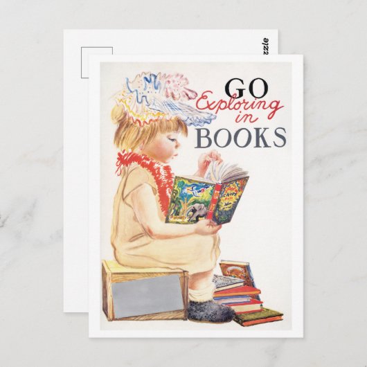 "Go Exploring in Books" Boekenweek Poster Briefkaart (Voorkant / Achterkant)