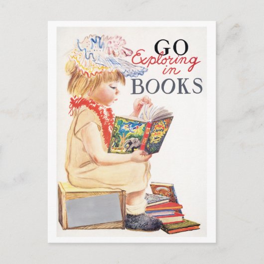 "Go Exploring in Books" Boekenweek Poster Briefkaart (Voorkant)