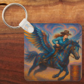 Go Fast! Barrel Racer With Winged Horse Sleutelhanger (Voorkant)