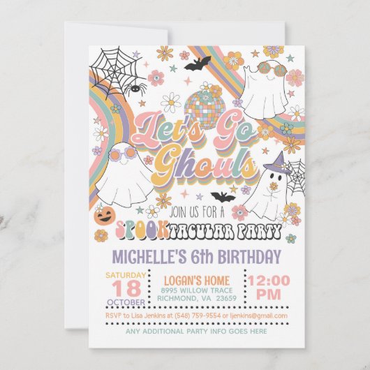 Go Ghouls Invitation d'anniversaire - Fille (Blanc (Devant)