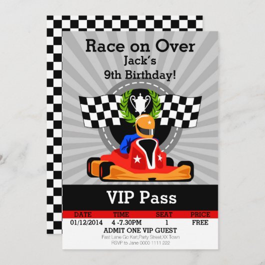 Go Kart Anniversaire Fête Invitation (Devant / Derrière)