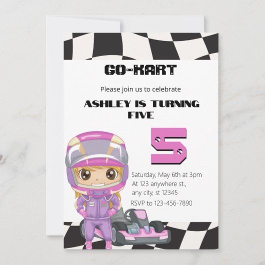 GO-KART Girly Vijf Verjaardag | Meisje Alle leefti Kaart (Voorkant)