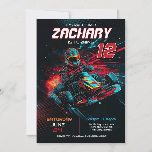 Go Kart Invitation d'anniversaire | Invitation de  (Devant)