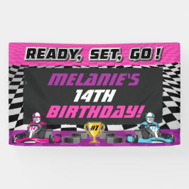 Go Kart Meisjes Verjaardagsfeestje Racing Spandoek