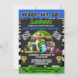 Go Kart Racing Auto Jongen / Meisje Foto Verjaarda Kaart