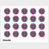 Go Kart Racing Auto Meisjes Verjaardagsfeest Ronde Sticker (Vel)
