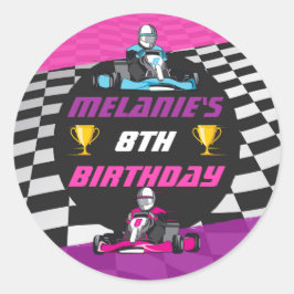 Go Kart Racing Auto Meisjes Verjaardagsfeest Ronde Sticker