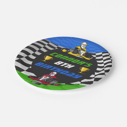 Go Kart Racing Auto Verjaardagsfeest Papieren Bordje (Gekanteld)