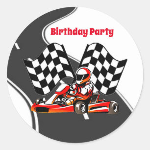 Go Kart Racing Boy Verjaardagsfeestje Ronde Sticker