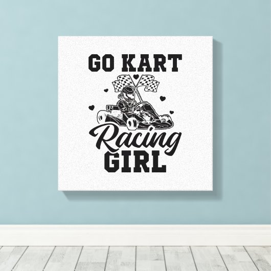 Go Kart Racing Girl | Go-Kart Driver Cadeidee Canvas Afdruk (Insitu (Houten vloer))