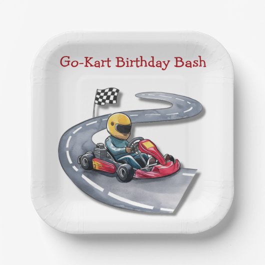 Go-Kart Verjaardag Bash Papieren Bordje (Voorkant)