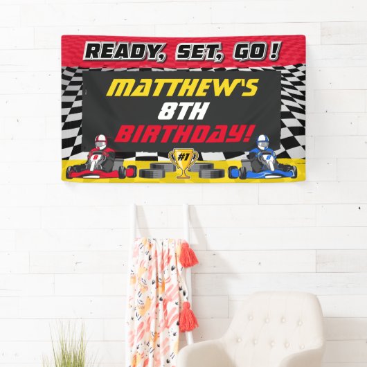 Go Kart Verjaardagsfeestje Racing Spandoek (Insitu)