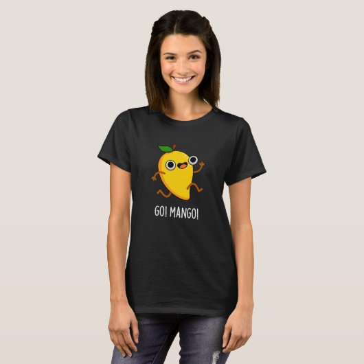 Go Mango Grappige Hardlopen Mango Pun Donker BG T-shirt (Voorkant volledig)
