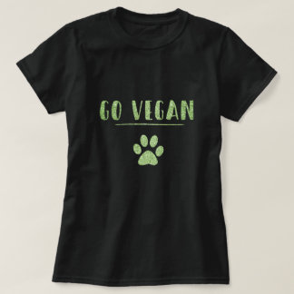 Go Vegan Animal Paw Faux Green Glitter Typografie T-shirt