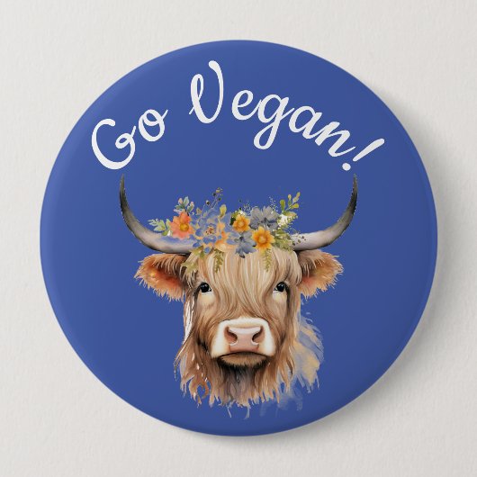 Go Vegan Animal Rights Koe Ronde Button 4,0 Cm (Voorkant)