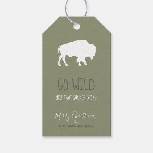 Go Wild Buffalo Adventures Patroon Wit ID602 Cadeaulabel (Voorkant)