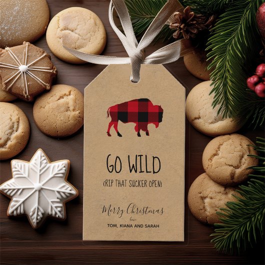 Go Wild Buffalo Zwart en Rood Plaid/Kraft ID602 Cadeaulabel