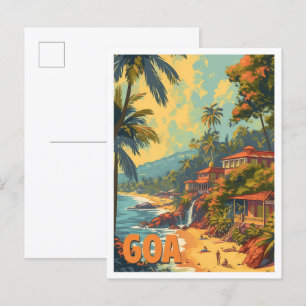 Goa Beach India Artistieke Reis Illustratie Briefkaart