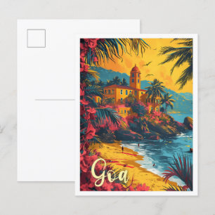 Goa Beach India  Kunst Reizen Illustratie Briefkaart