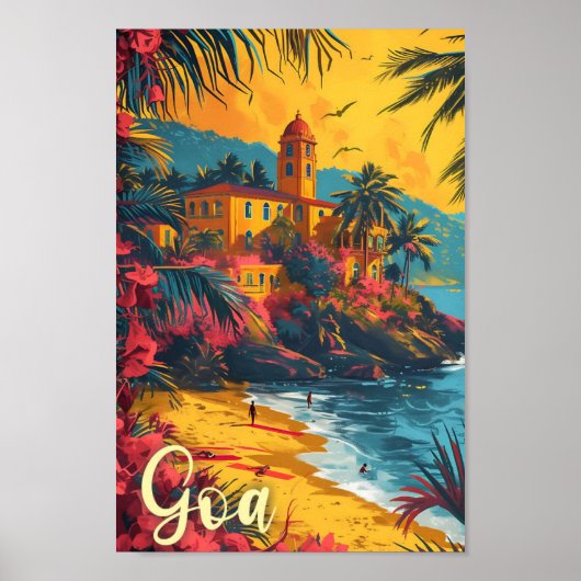 Goa Beach India Kunst Reizen Illustratie Poster (Voorkant)