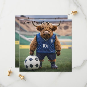 Goal-Getter: Een Highland Koe gekleed voor voetbal Save The Date