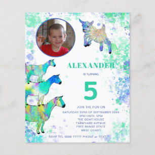 Goat 5th Birthday Foto Green Blue Budget Flyer