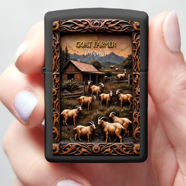 Goat Farmer Goats Rustic Barn Mountain Range. (In Hand)