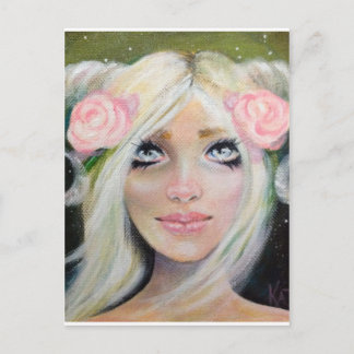 Goat Girl ~ Blonde girl met geitenhorens Briefkaart