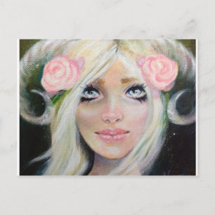 Goat Girl ~ Blonde girl met geitenhorens Briefkaart