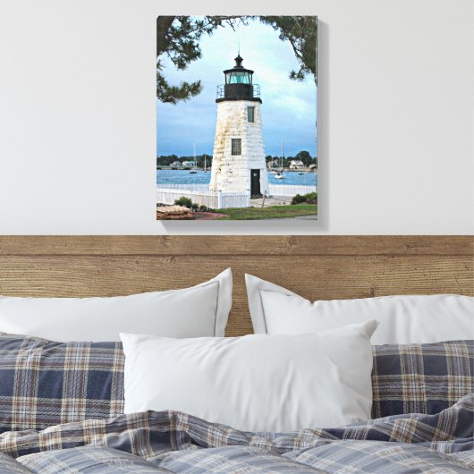Goat Island Lighthouse, Rhode Island Canvas Afdruk (Insitu (Slaapkamer))