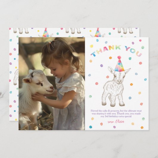 Goat Petting Zoo Verjaardag Bedankt Card (Voorkant / Achterkant)