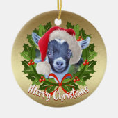 GOAT Pygmy Kind Santa Hat kerstversiering Keramisch Ornament (Voorkant)
