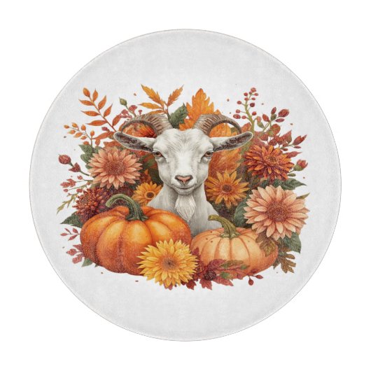 Goat with Autumn Blooms & Pumpkins Snijplank (Voorkant)