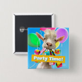 Goat with Party Blowers Vierkante Button 5,1 Cm (Voorkant /achterkant)