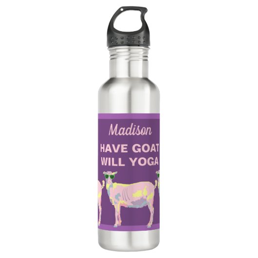 Goat Yoga Pastels Funny gepersonaliseerd met naam Waterfles (Voorkant)