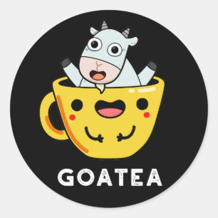 Goatea Funny Goat Tea Pun Dark BG Ronde Sticker