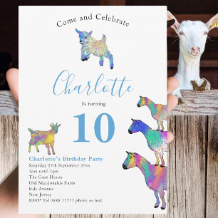 Goats Boerderij Animal 10th Birthday Party Blauw Kaart