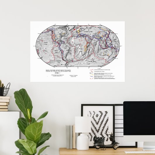 Gobal Map of Earth Lithosphere Bord Tectonica Poster (Thuiskantoor)